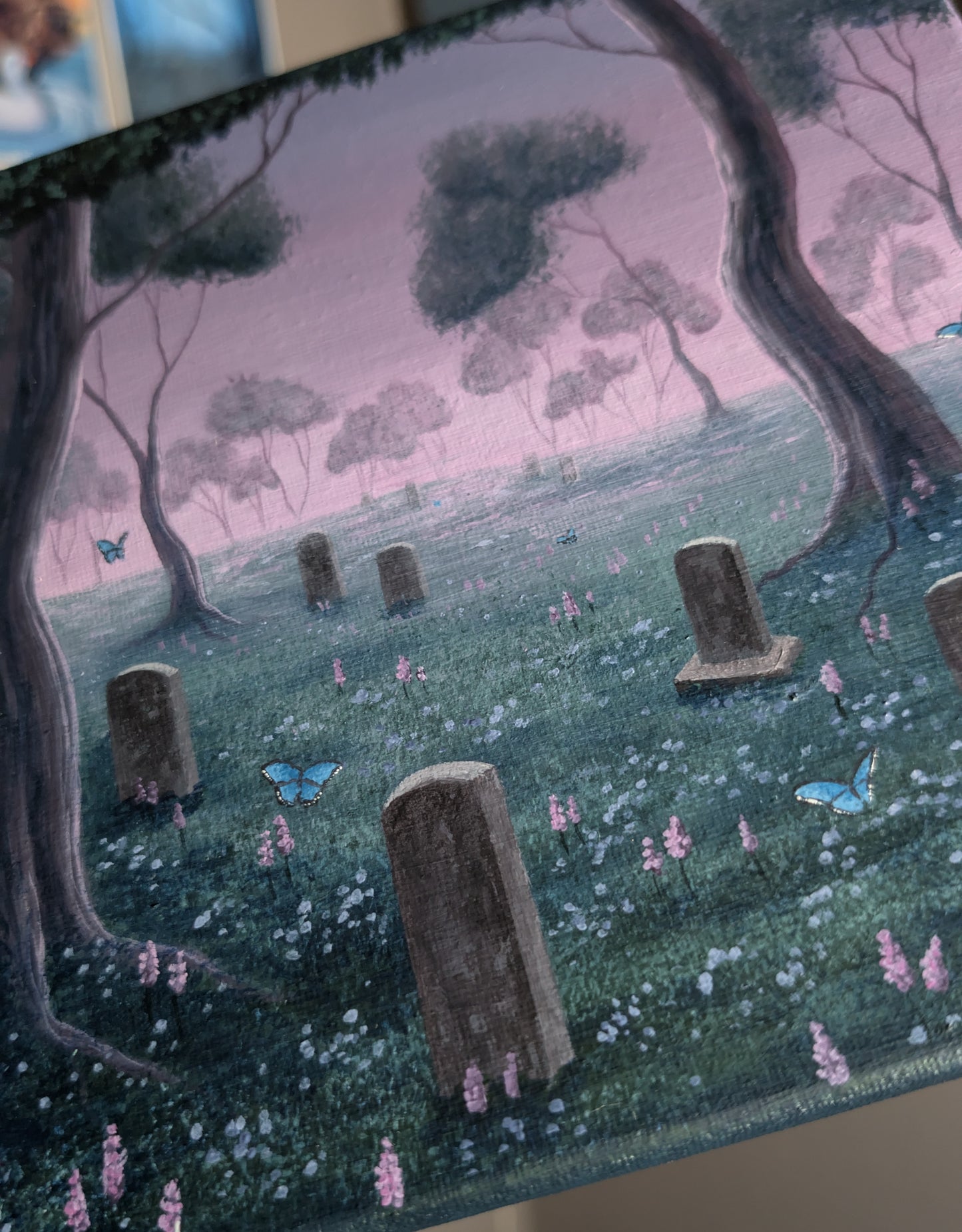 Lavender Grove Cemetery 8"x8" Painting