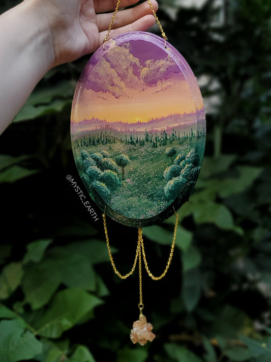 Sunset Portal Painting with Aragonite Crystal