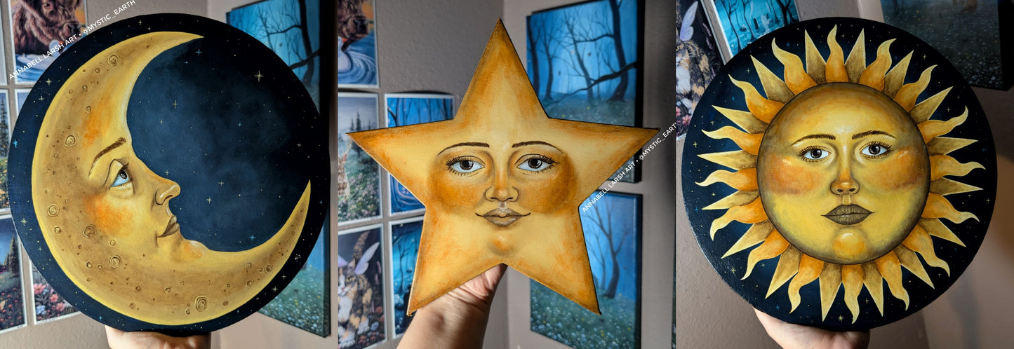 Sun, Moon, and Star Painting Set (large canvas) READY-TO-SHIP