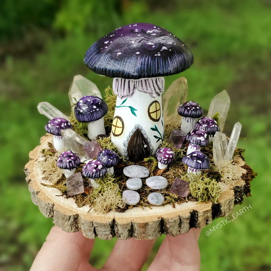 Purple Mushroom Cottage Sculpture (Large)