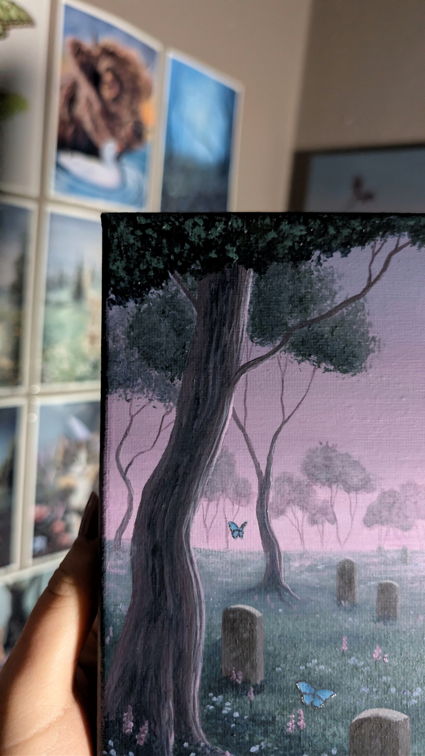 Lavender Grove Cemetery 8"x8" Painting