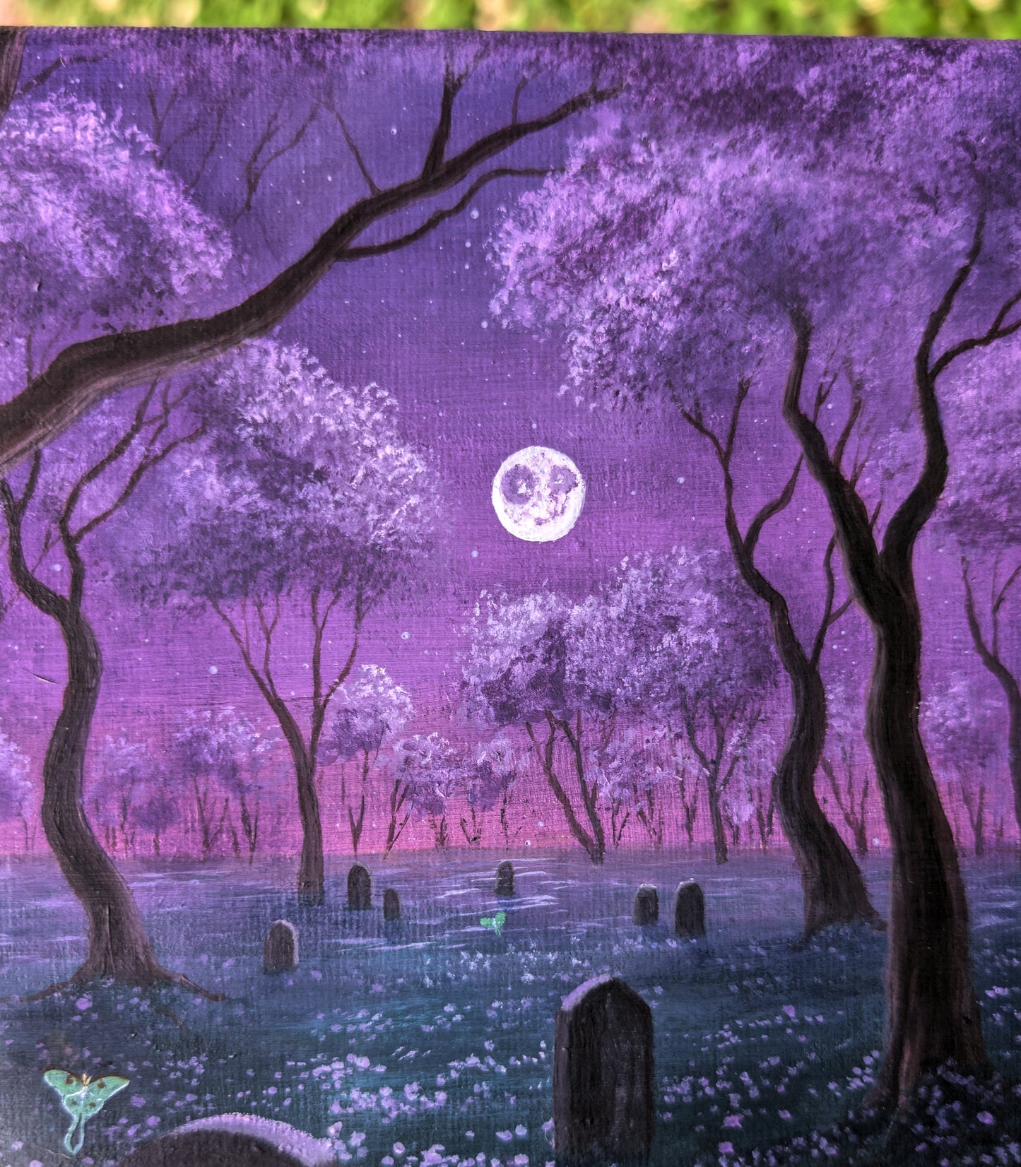 Moon Moth Cemetery 8"x8" Painting