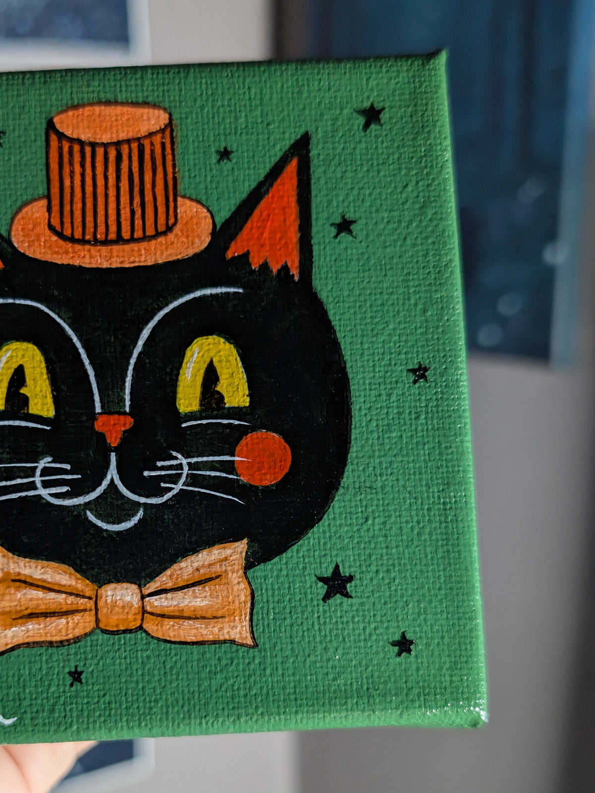 Vintage Halloween Cat 4" Painting 36/50