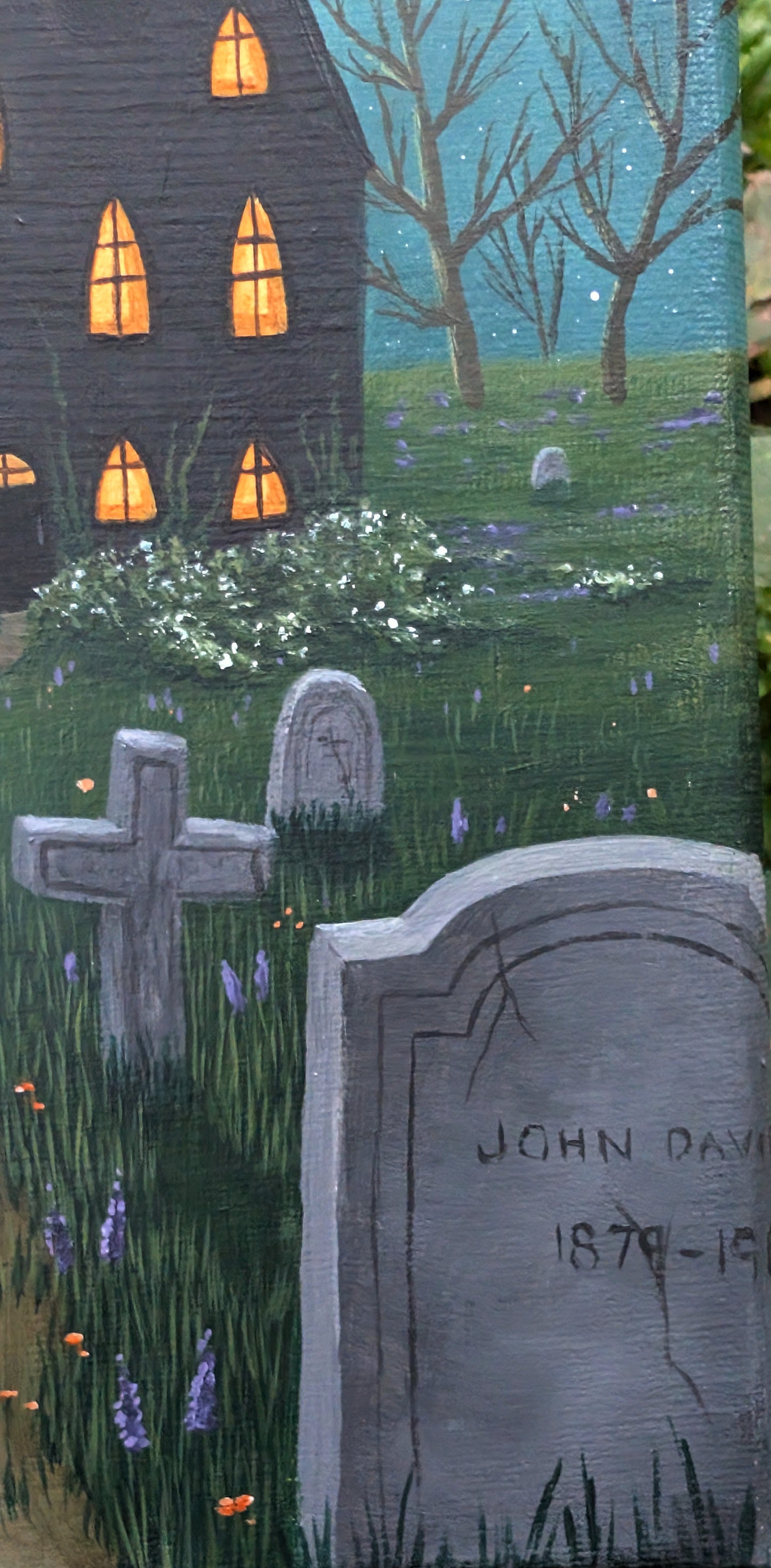 Black Cat Cemetery 12"x12" Painting