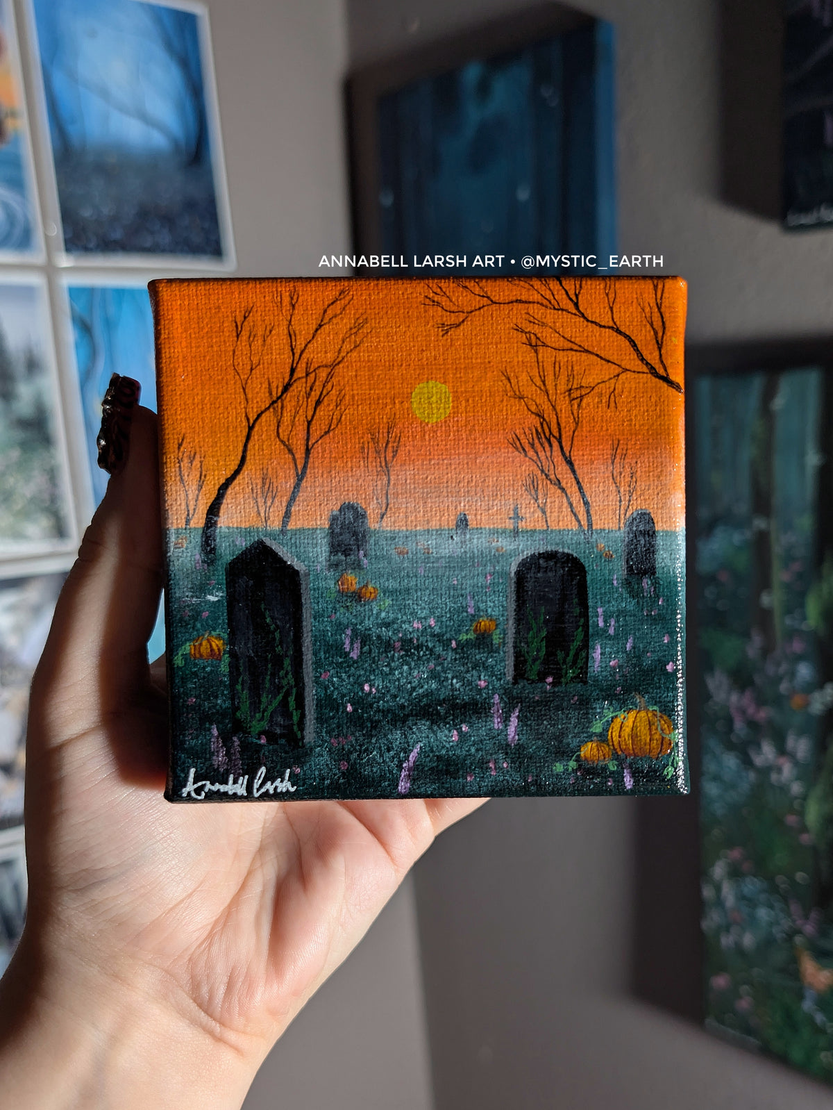 Pumpkin Patch Cemetery 4" Painting 18/50