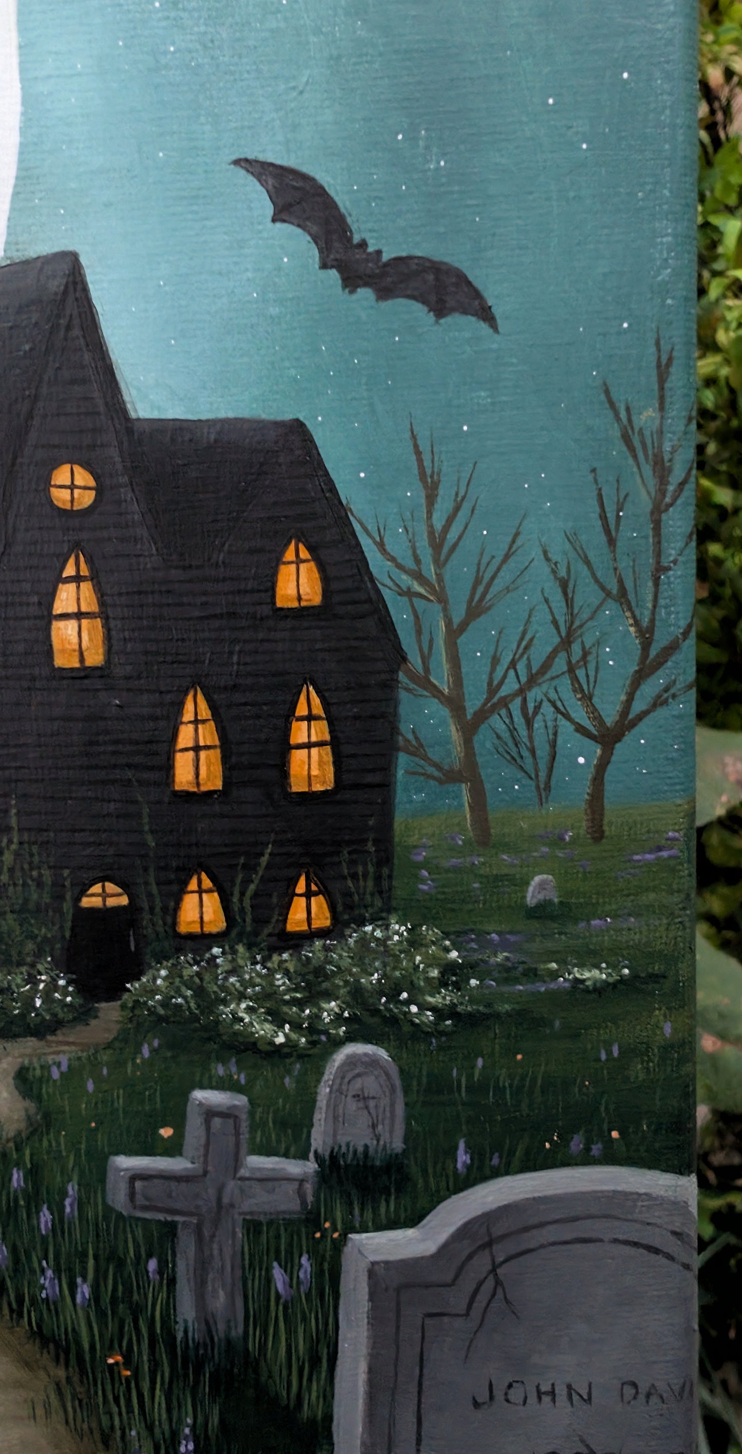 Black Cat Cemetery 12"x12" Painting