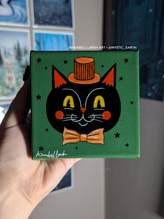 Vintage Halloween Cat 4" Painting 36/50