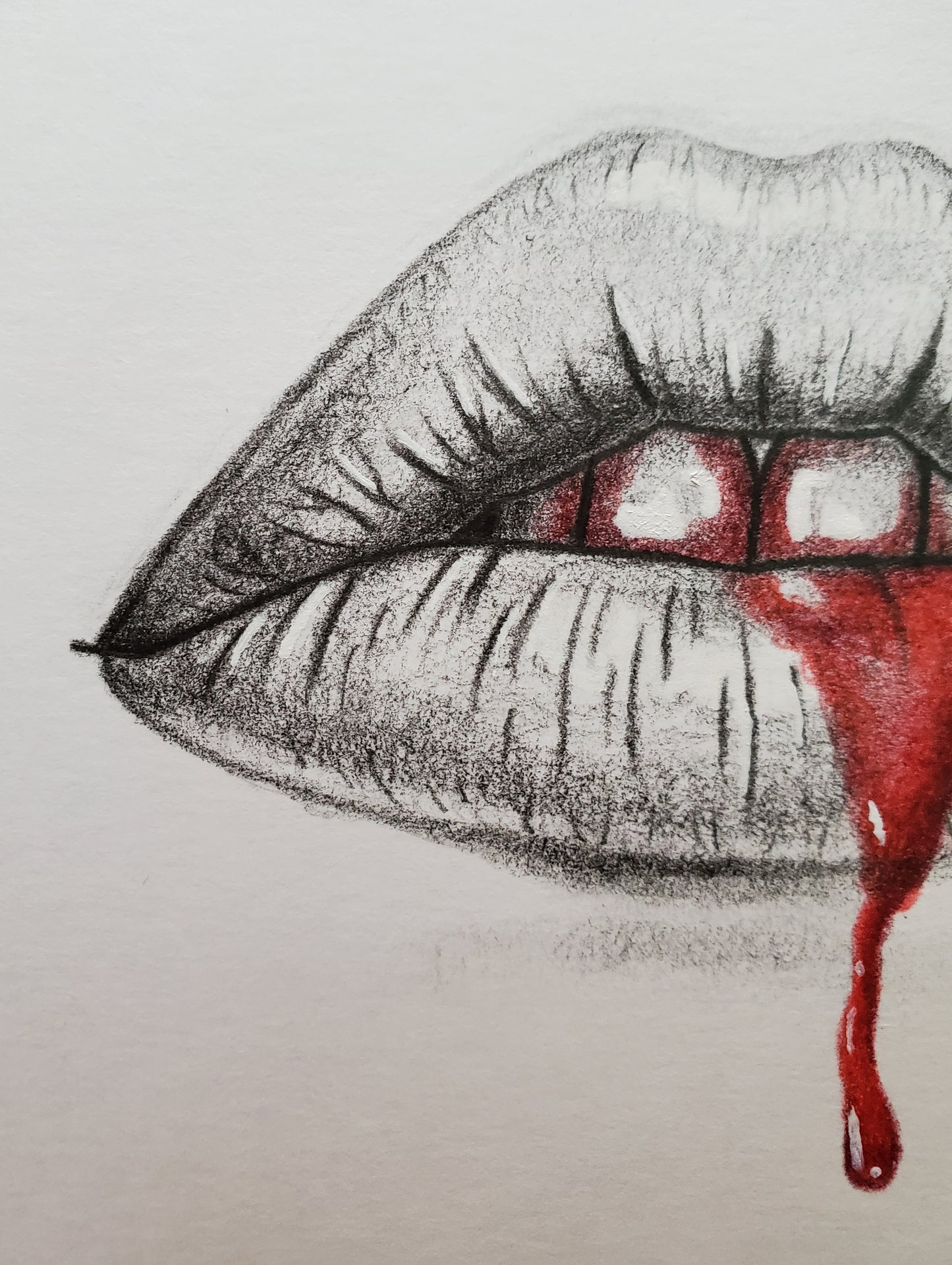 Bleeding Lips Drawing in Vintage Frame