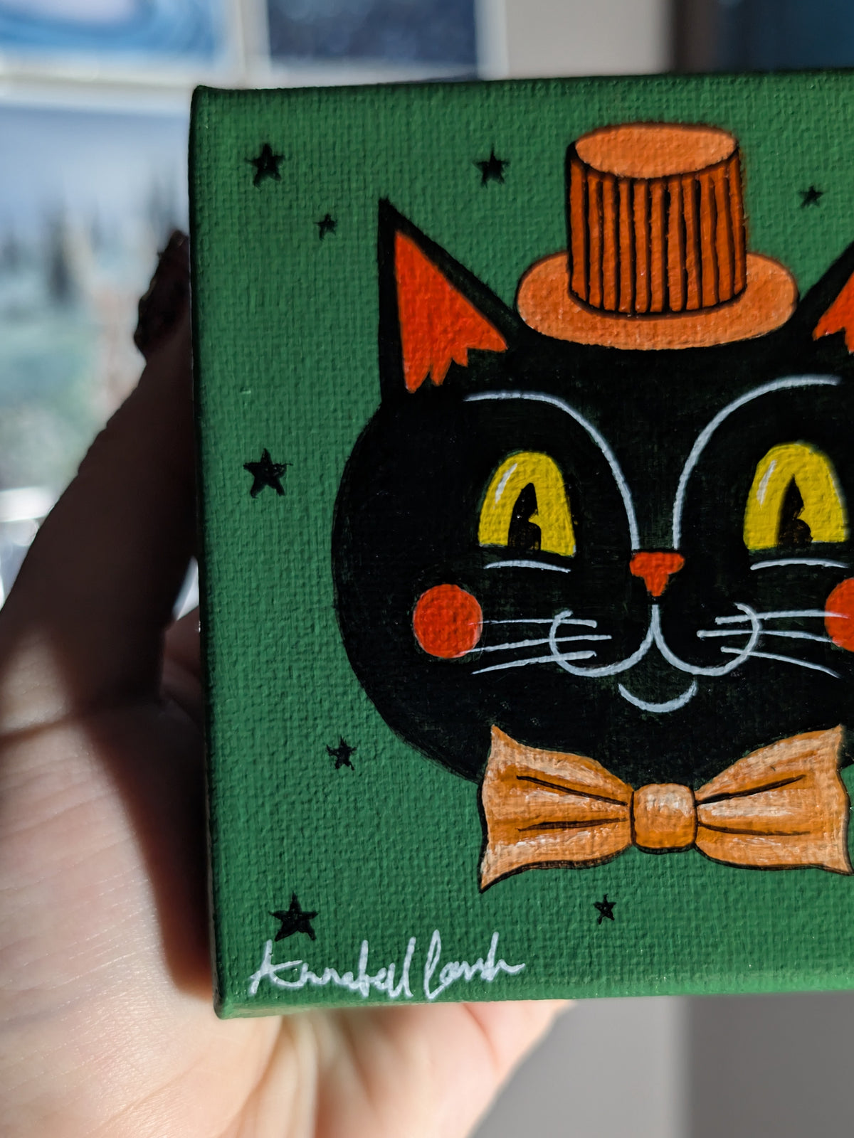 Vintage Halloween Cat 4" Painting 36/50