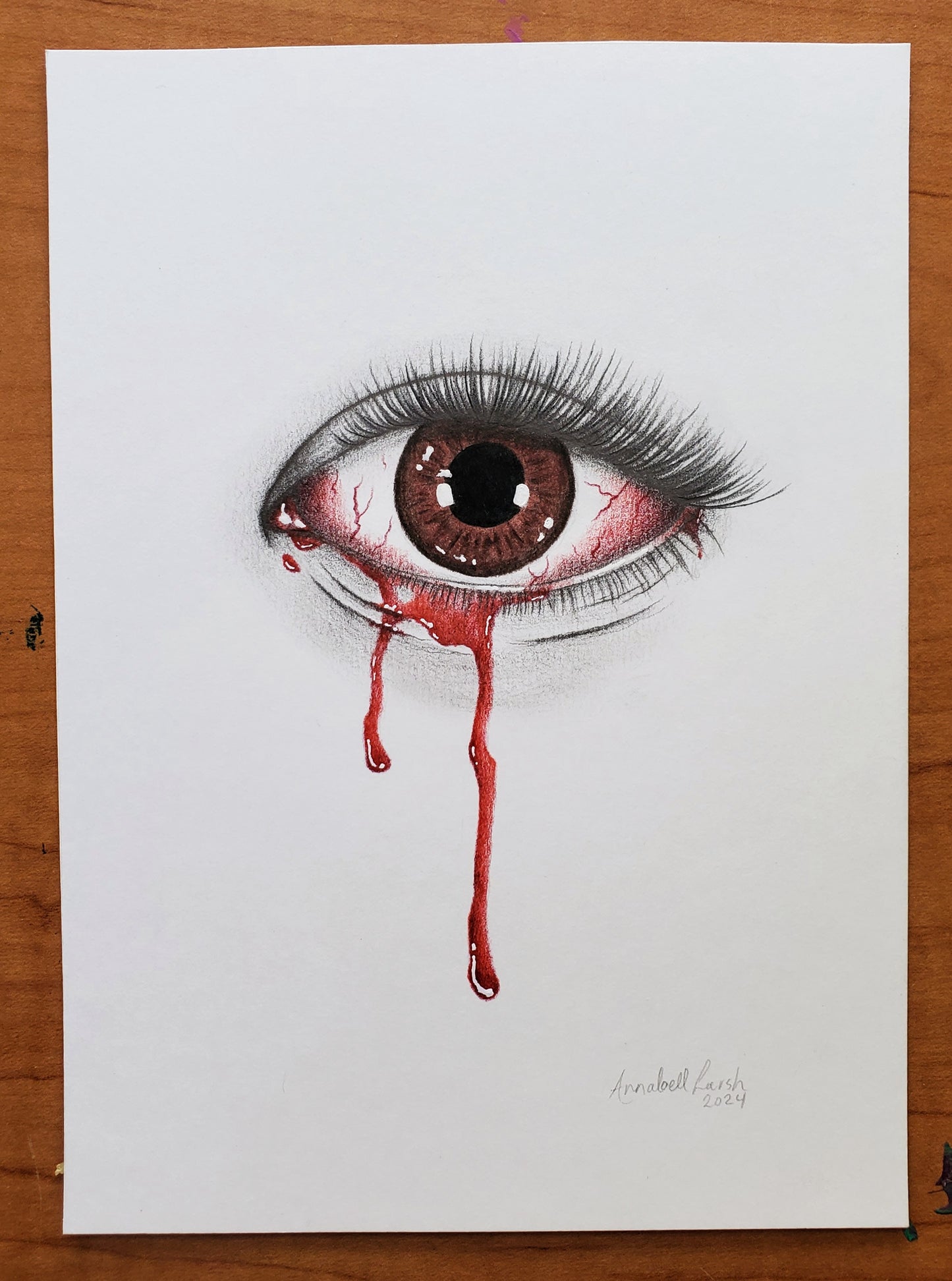 Bleeding Eye Drawing in Vintage Frame