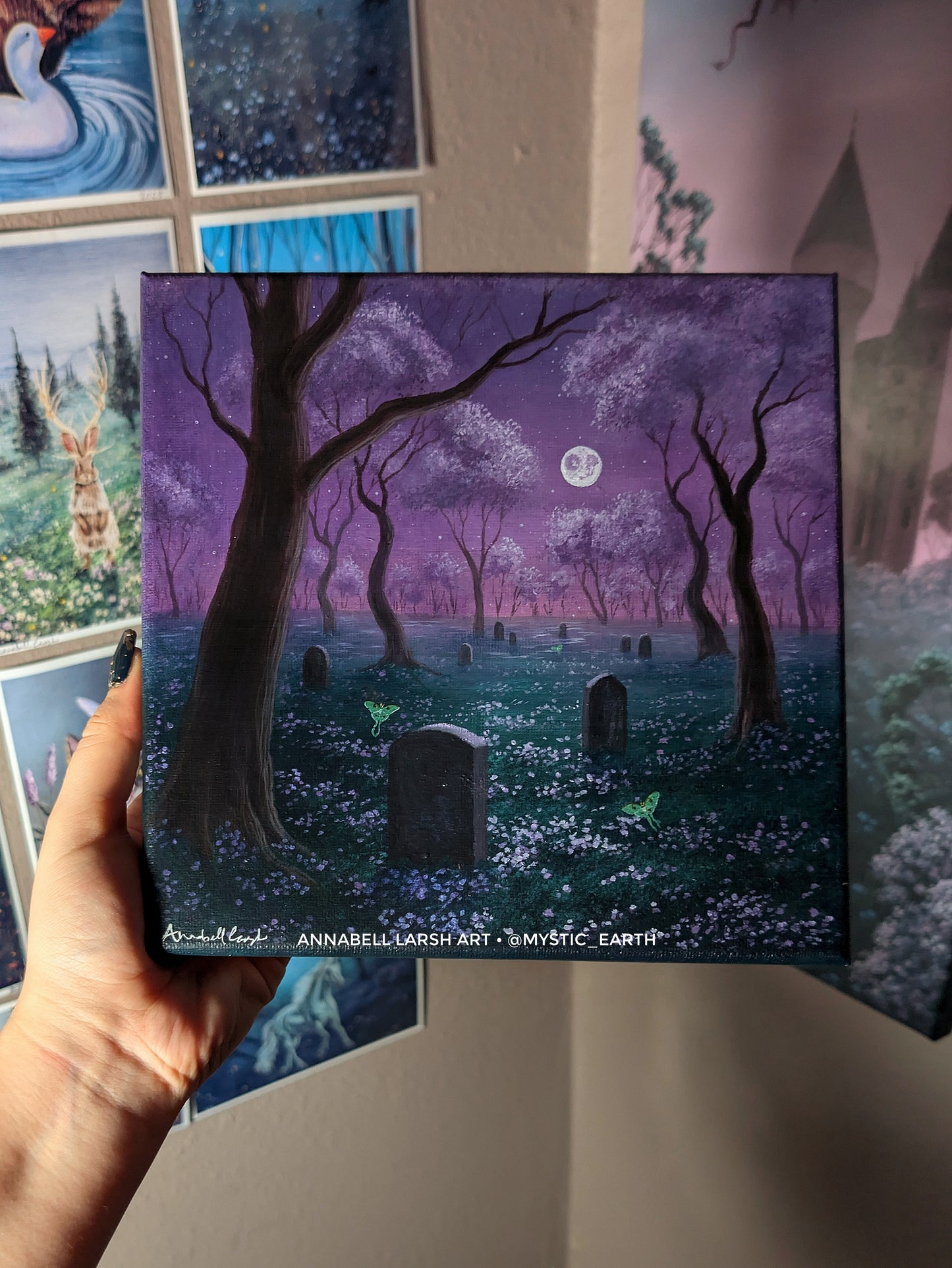 Moon Moth Cemetery 8"x8" Painting