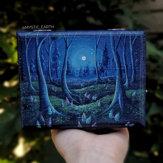 Glowing Firefly Forest Wood Trinket Box