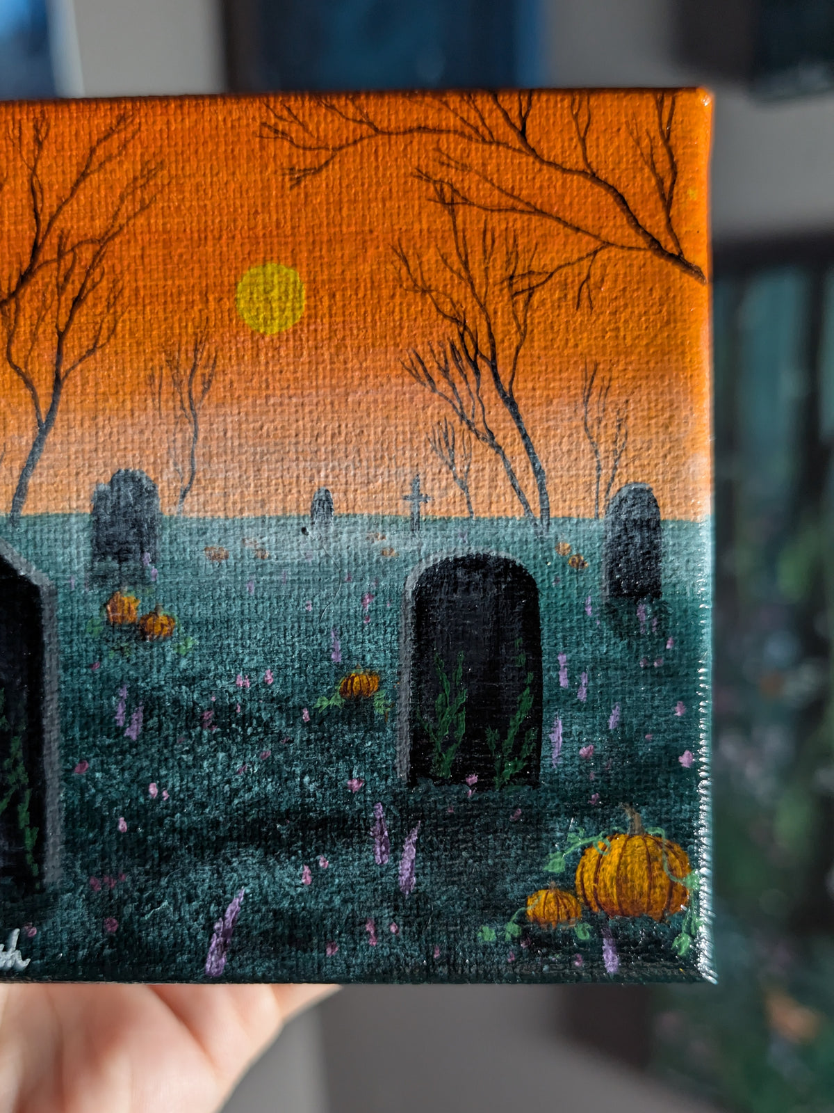 Pumpkin Patch Cemetery 4" Painting 18/50
