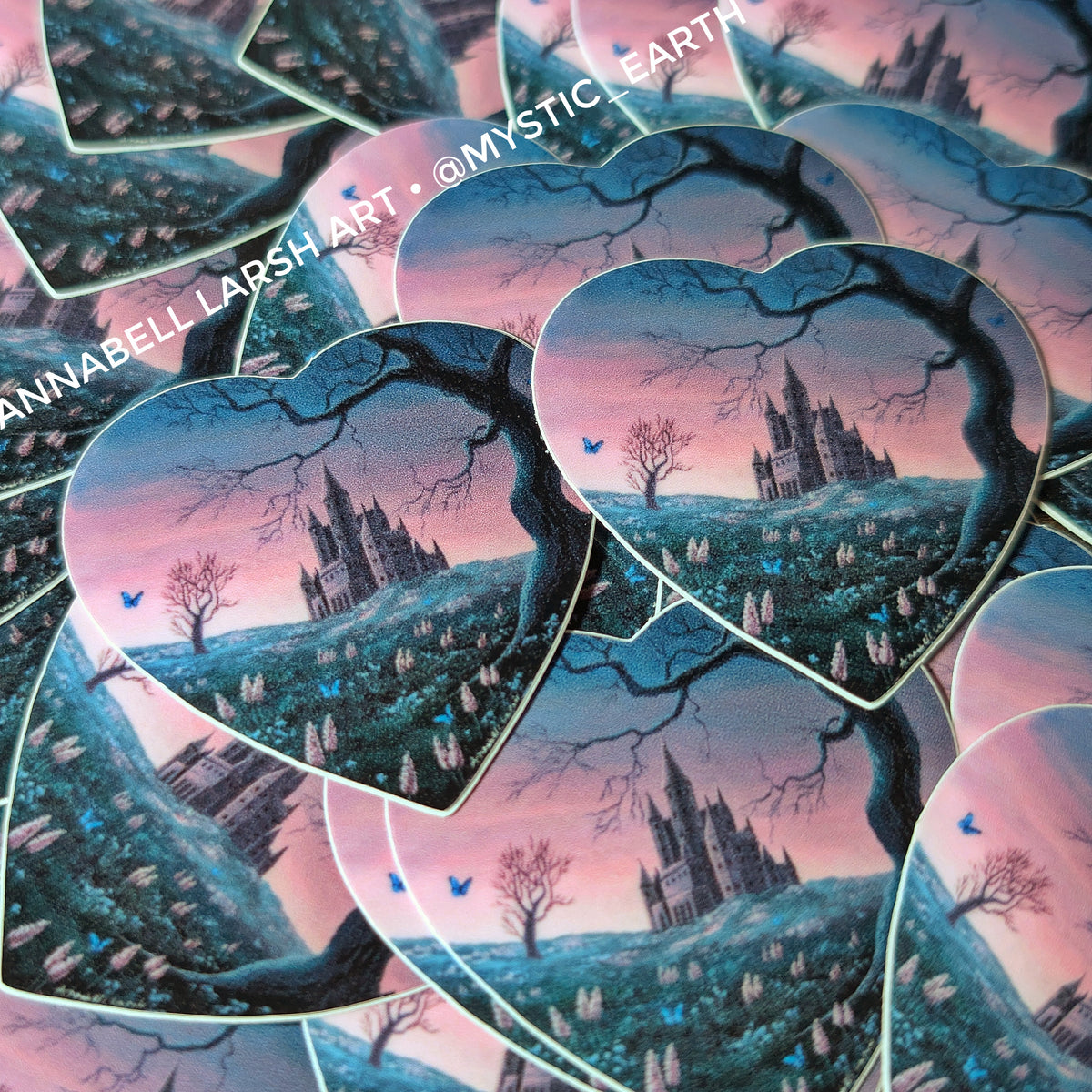 Pack of 25: 2" Heart Shaped Fairytale Castle Stickers