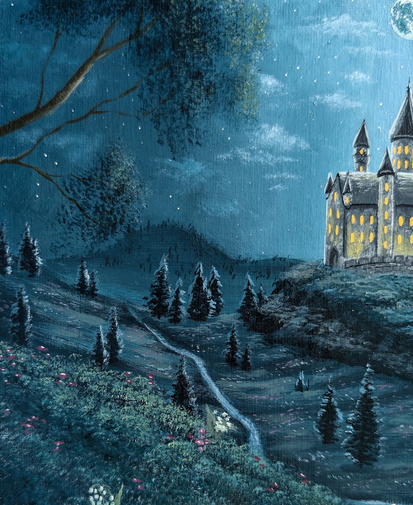 The Moonlit Castle 8"x10" Painting