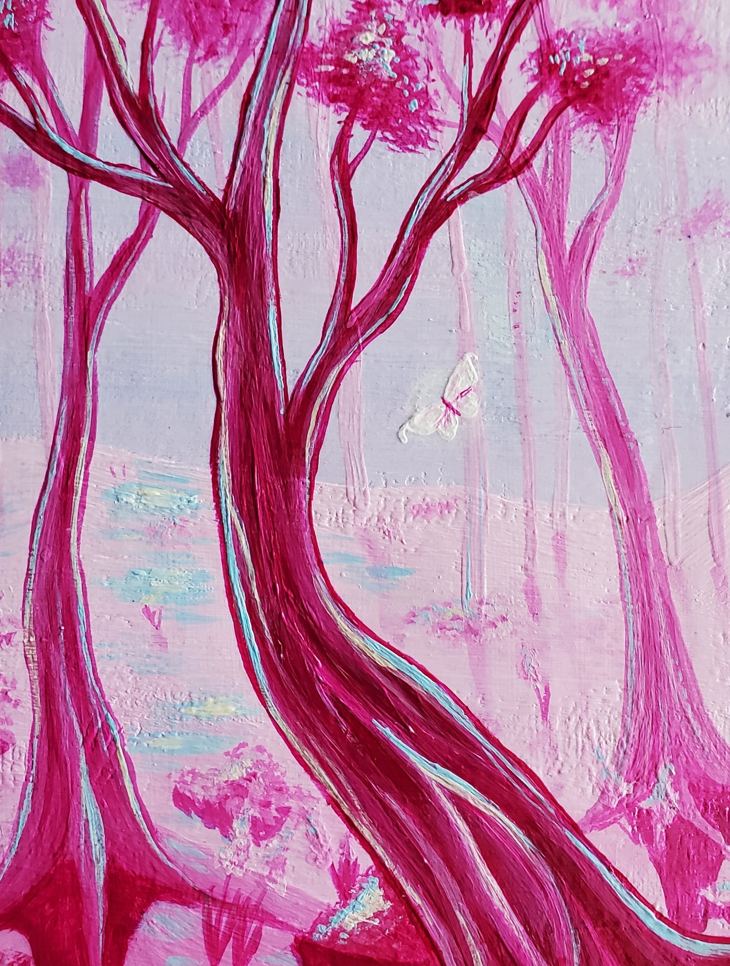Pink Fairy Forest Painting on  Wood
