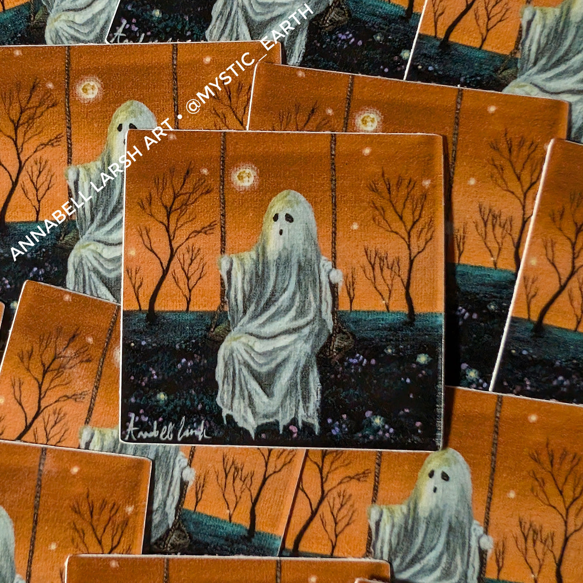 Pack of 25: 2" Fall Halloween Ghost on a Swing Stickers