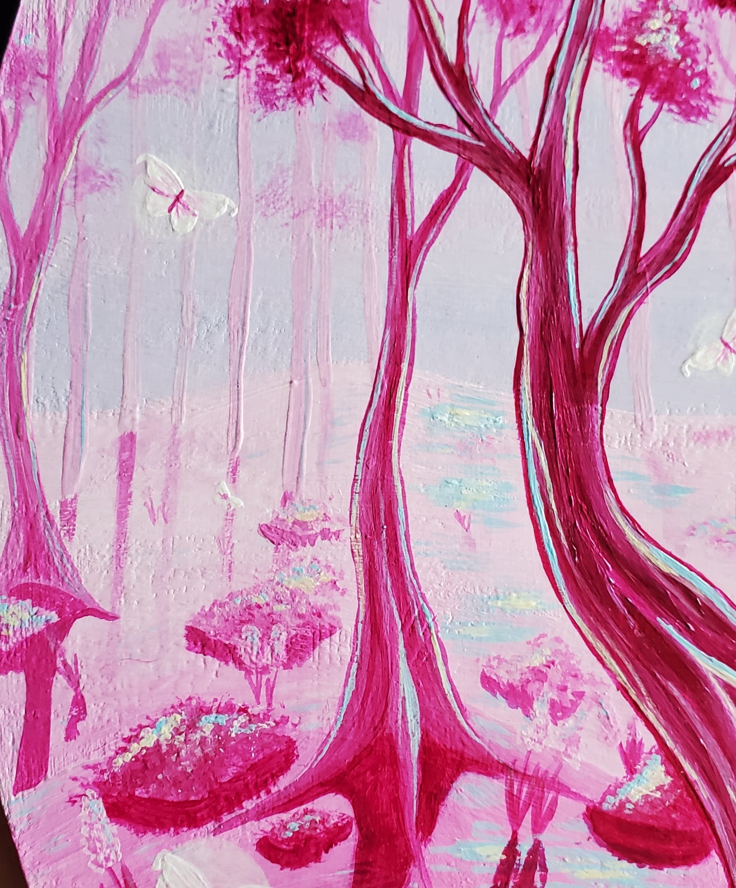 Pink Fairy Forest Painting on  Wood