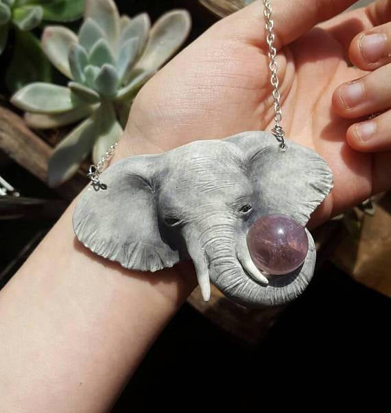 Elephant Totem Necklaces with Amethyst Crystal - Made to Order