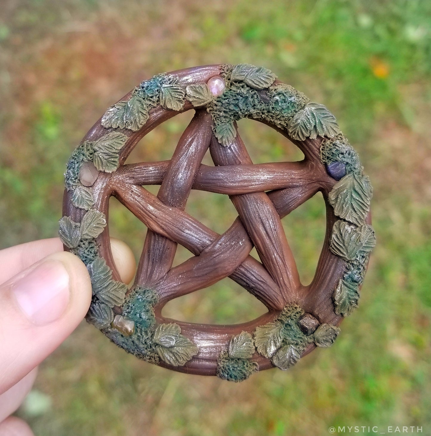 Pentacle Altar Tile or Wall Hanging with Elemental Crystals - Small