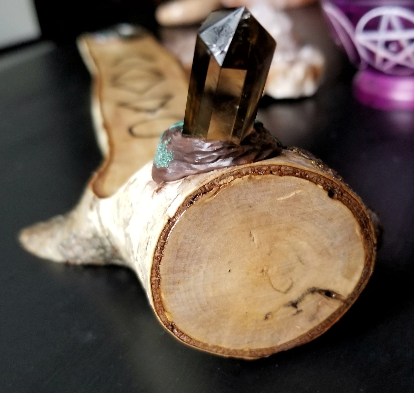 Elemental Incense Burner with Citrine and Turquoise Crystals