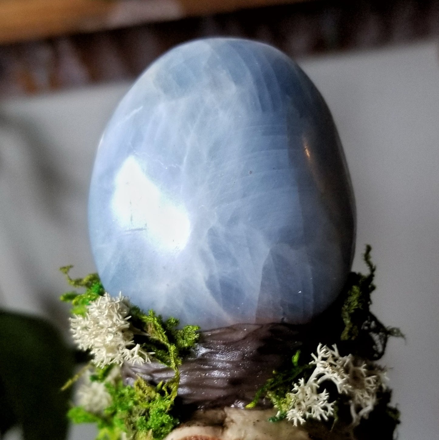 Green Lunar Witch Incense Burner with Blue Calcite and Aquamarine