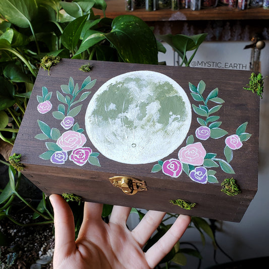 Floral Moon Altar Box with a Hidden Crystal