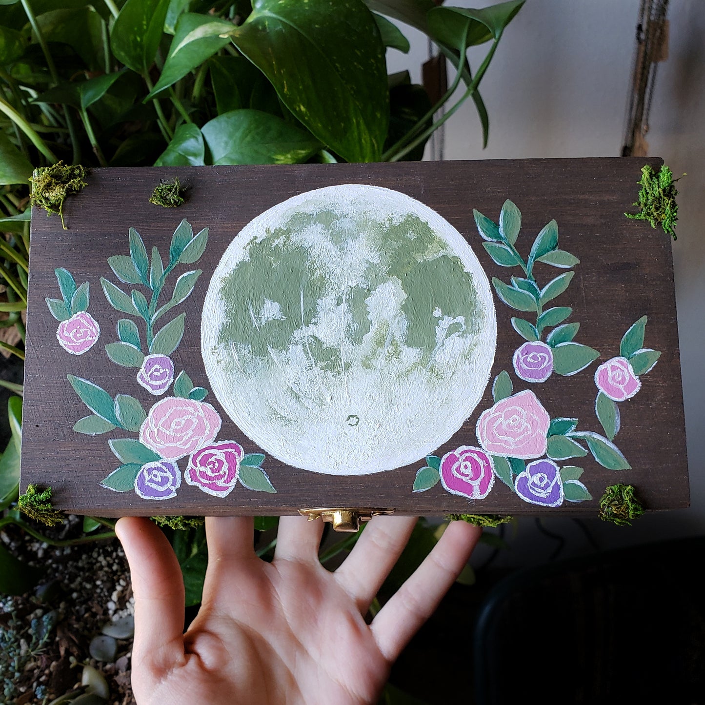 Floral Moon Altar Box with a Hidden Crystal