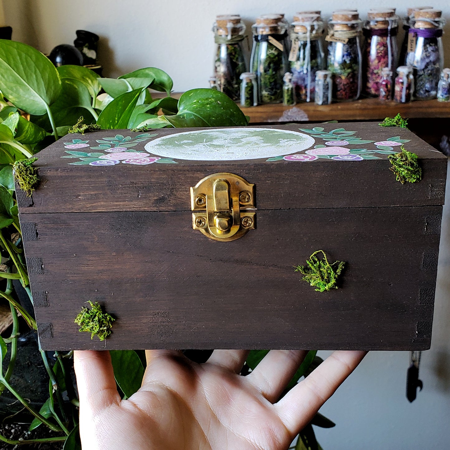 Floral Moon Altar Box with a Hidden Crystal