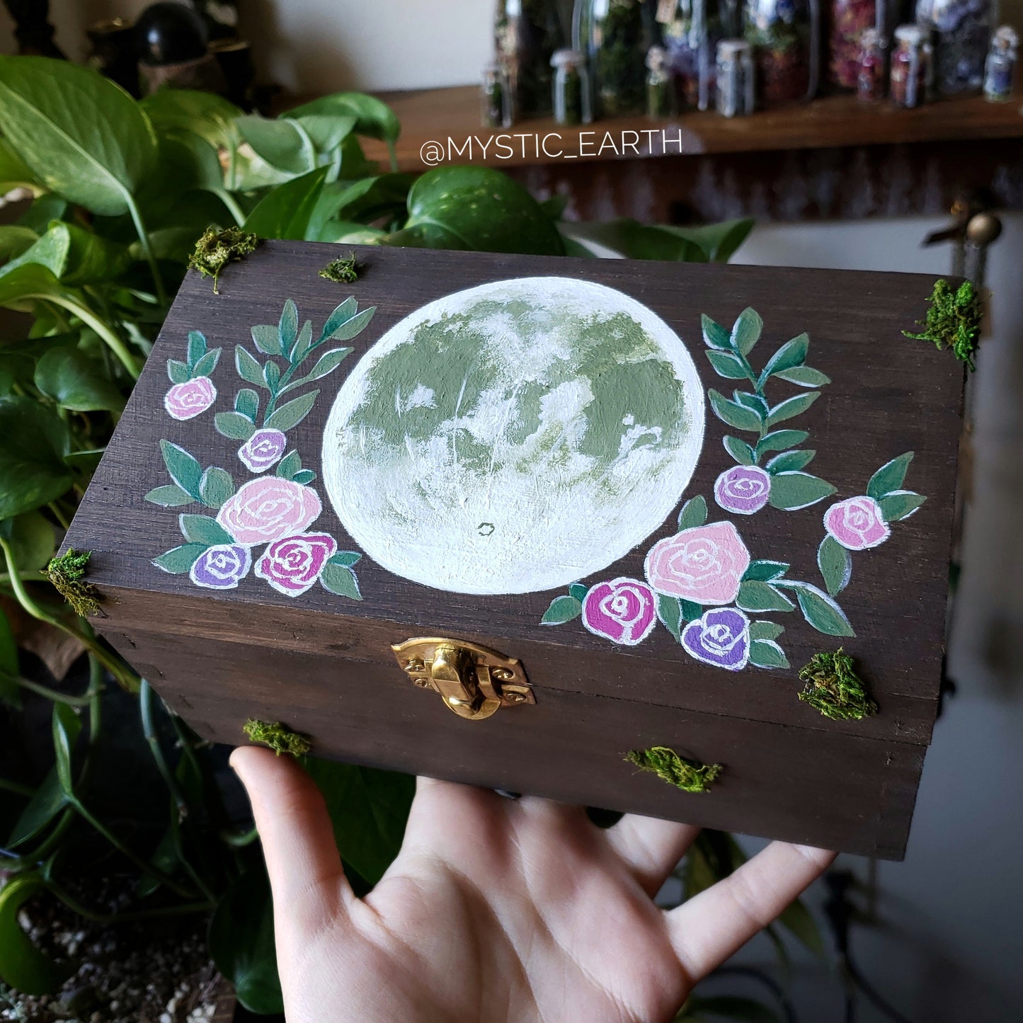 Floral Moon Altar Box with a Hidden Crystal