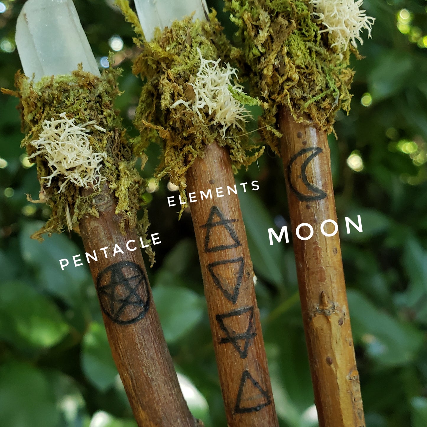 Wood Burned Crystal Apple Wood Wands: Clear or Smoky Quartz