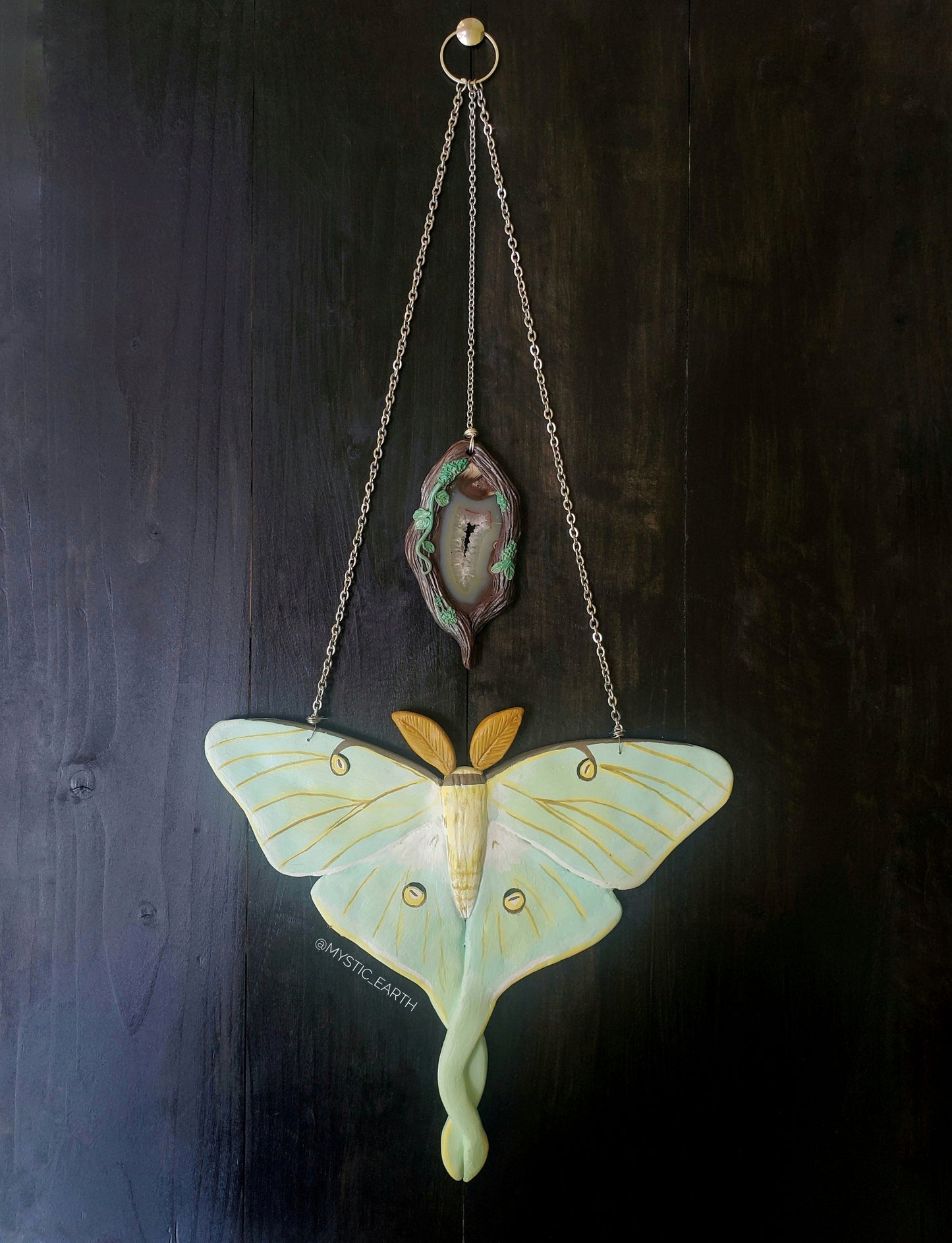 RESERVED FOR @life_listens (Custom Work) Luna Moth Wall Hanging with Amethyst