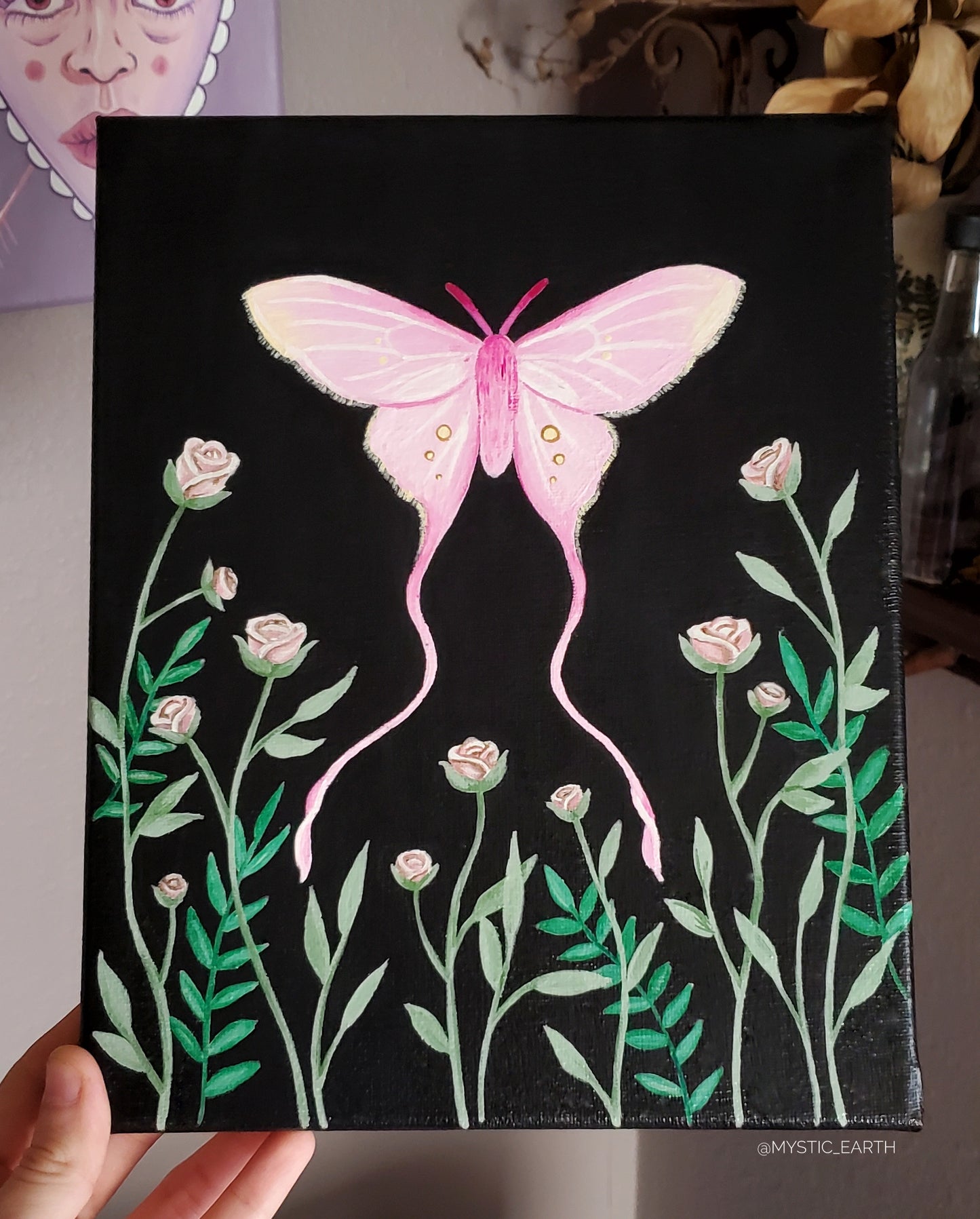 Pink Silk Moth Painting