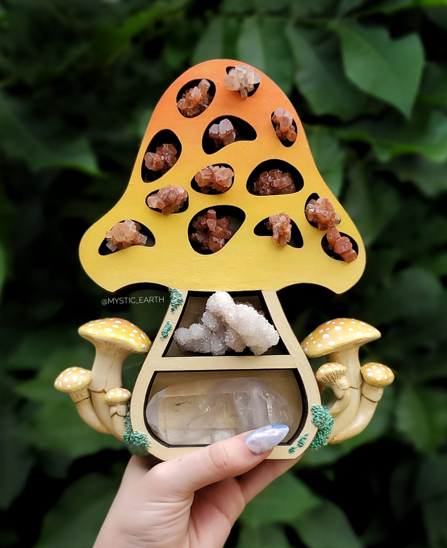 Yellow Wooden Mushroom Shelf (crystals not included)