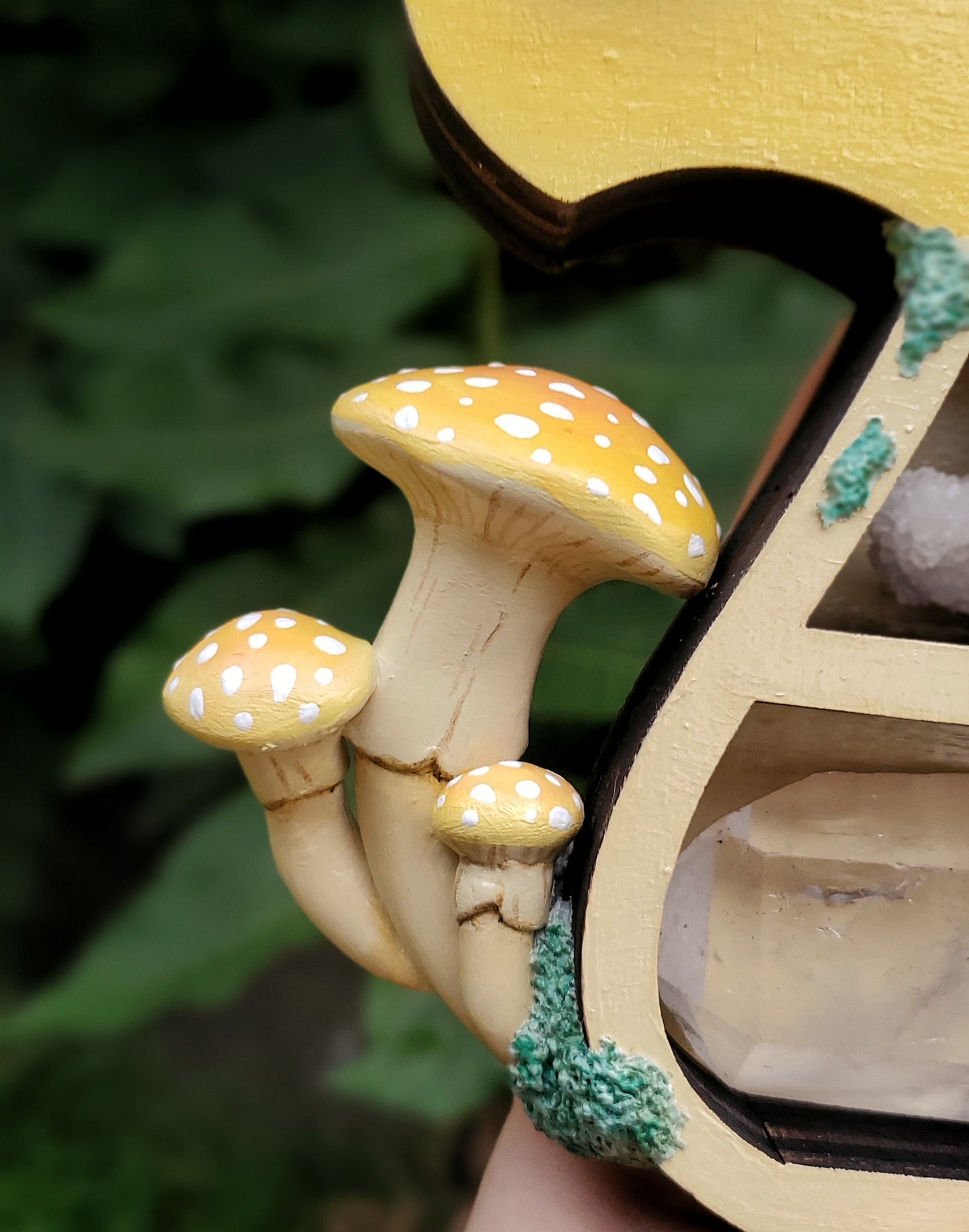 Yellow Wooden Mushroom Shelf (crystals not included)