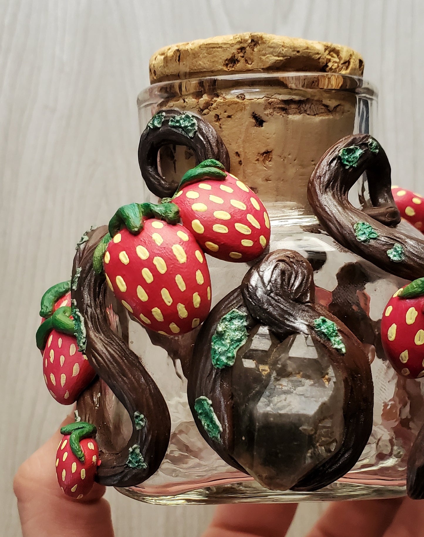 Smoky Quartz Strawberry Vine Jar (Hand Sculpted)