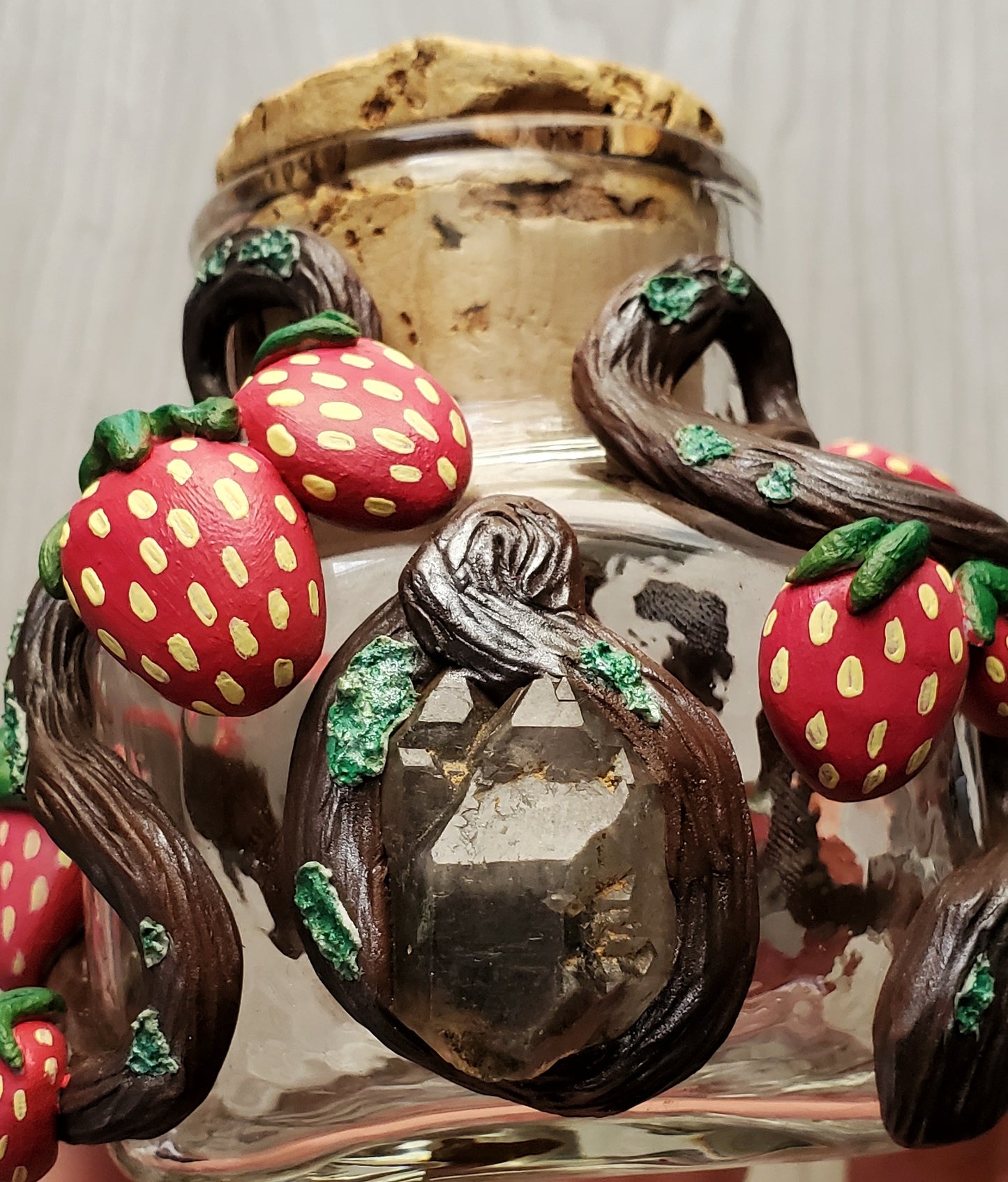 Smoky Quartz Strawberry Vine Jar (Hand Sculpted)