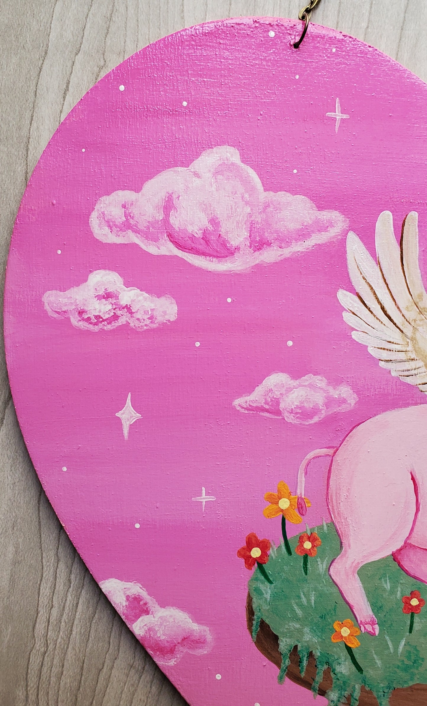 Flying Piggie Painting on Wood