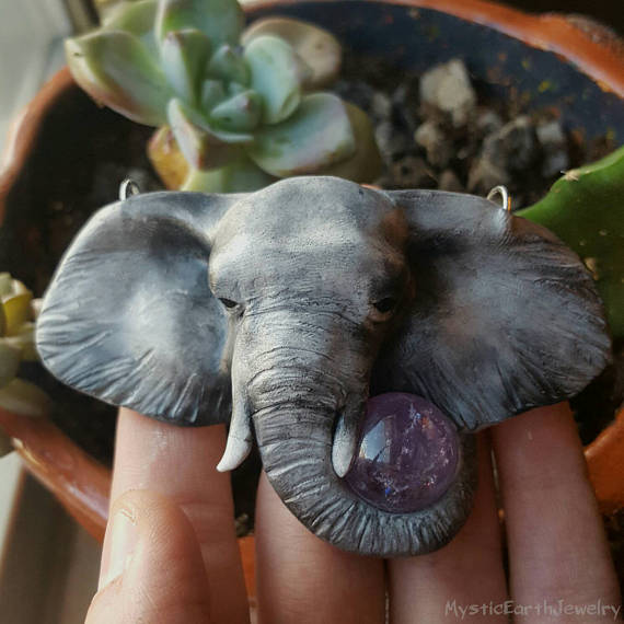 Elephant Totem Necklaces with Amethyst Crystal - Made to Order