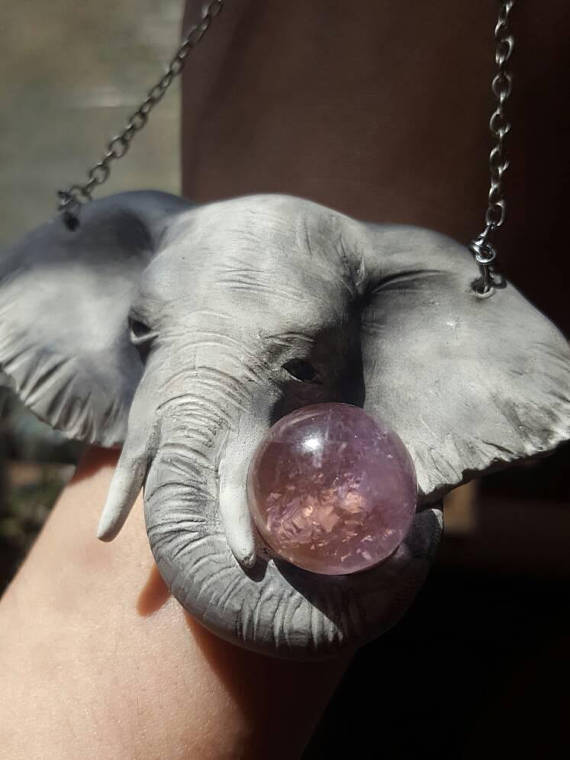 Elephant Totem Necklaces with Amethyst Crystal - Made to Order