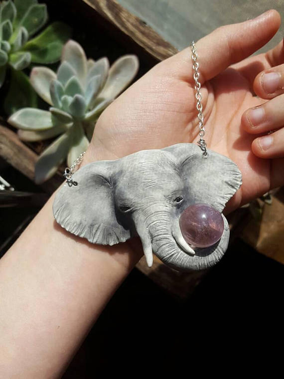 Elephant Totem Necklaces with Amethyst Crystal - Made to Order