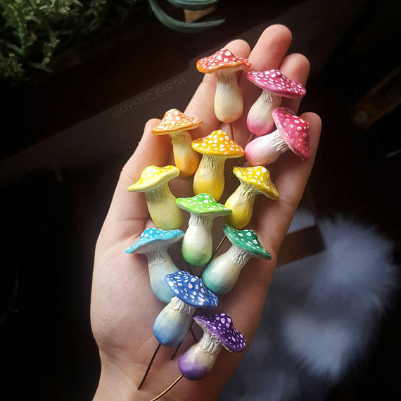 Mini Rainbow Mushroom Fairy Garden Decor - Indoor and Outdoors