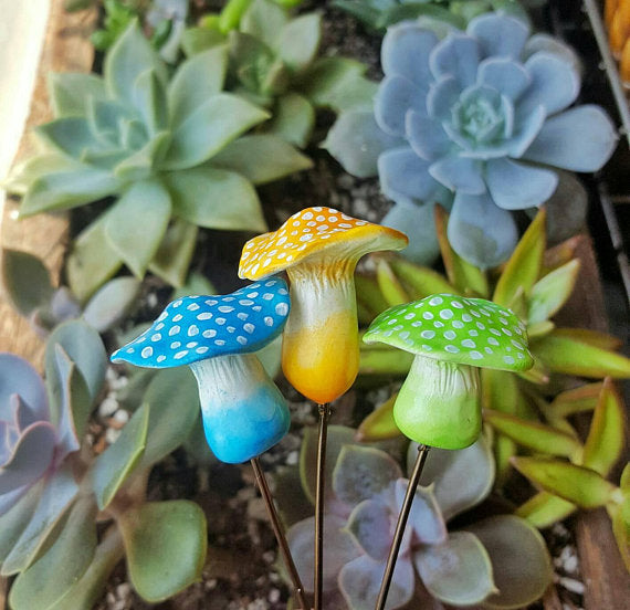 Mini Rainbow Mushroom Fairy Garden Decor - Indoor and Outdoors