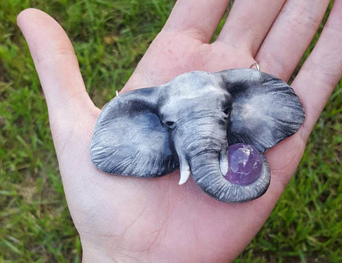 Elephant Totem Necklaces with Amethyst Crystal - Made to Order